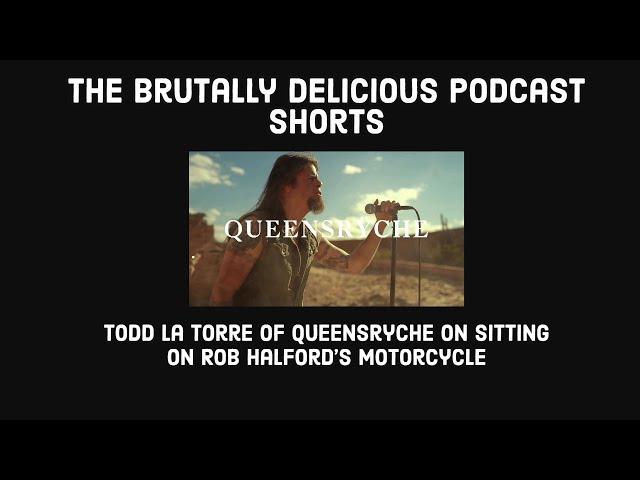 Todd La Torre of Queensryche on sitting on Rob Halford's motorcycle.