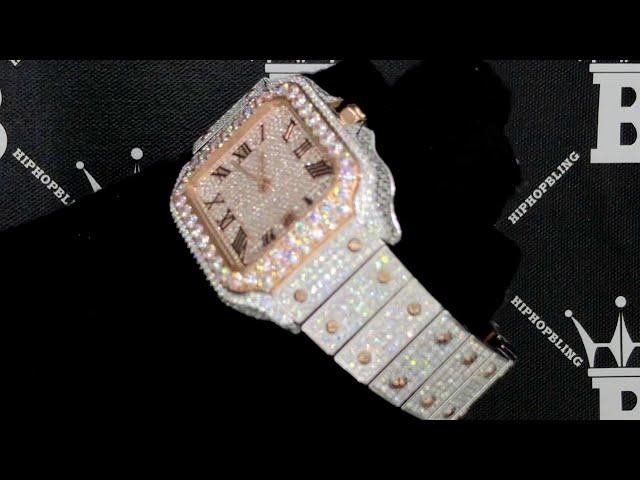 Iced Out Baller Square CZ Steel Bust Down Watch | Rose Gold & White | Hand Setting Simulated Diamond