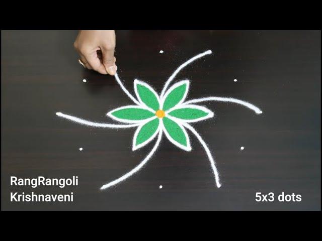 Easy New Year Rangoli 20255x3 dots Sankranthi MugguluPongal KolamRangRangoli Krishnaveni