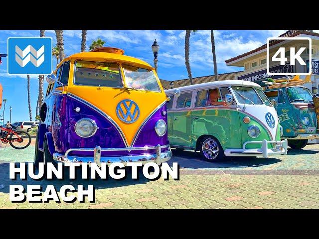 [4K] Volkswagen VW Bus Show in Huntington Beach Pier California Kowabunga Van Klan Walking Tour