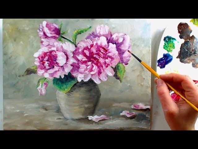 How To Paint Peonies in Water Mixable Oils Beginner Real-Time Tutorial