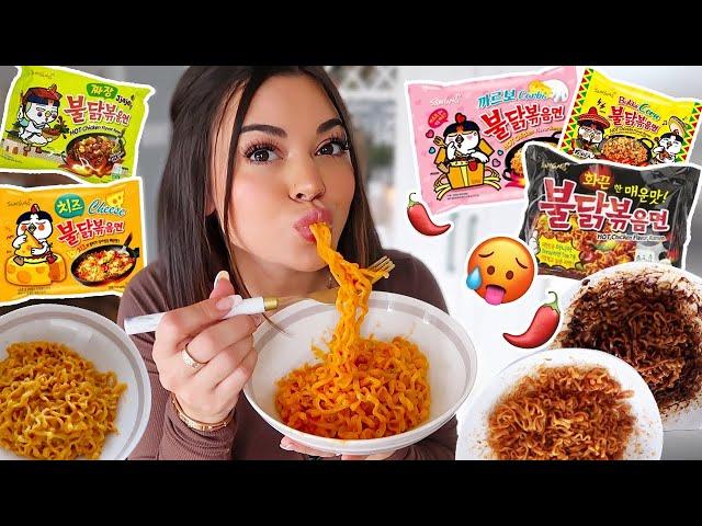 Trying SPICY Korean Buldak Ramen Noodle Flavors!!!