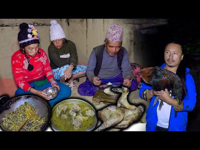 Local chicken cutting & making recipe, Soup in Village kitchen || Chicken recipe with rice eating