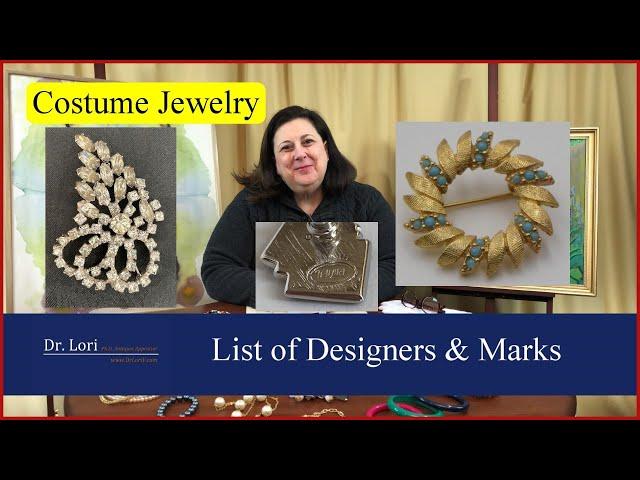 List of Costume Jewelry Designers and their Marks by Dr. Lori