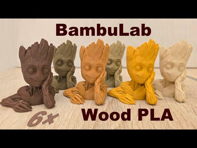 All Bambu Lab Wood PLA filaments in one video