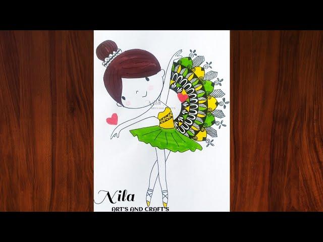 Mandala Girl Drawing|Cute dancing girl with mandala|Vennila Art's|colourful mandala art..