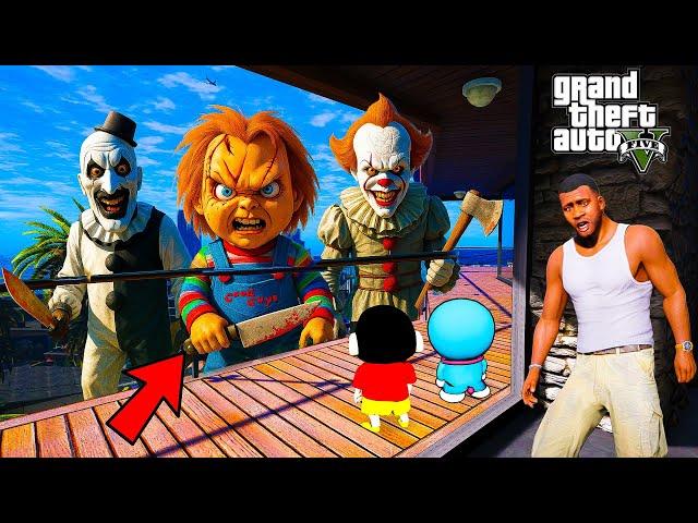 GTAV: Chucky, Pennywise & Serbian Lady Killed Shinchan & Friends | Franklin’s Scary Rescue Mission!