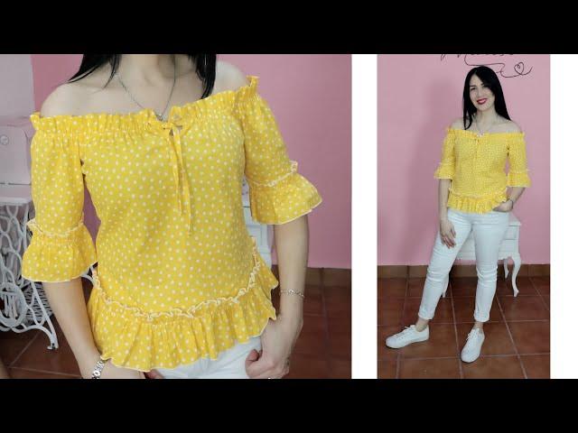 #38 BLUSA HOMBROS DESCUBIERTOS| PATRÓN Y CONFECCIÓN MUY FÁCIL DE HACER 