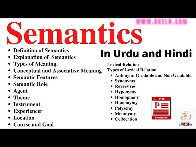 Semantics Explanation In Urdu and Hindi, Types of Meaning In Semantics In Urdu and Hindi, Notes PDF