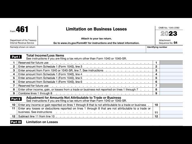 IRS Form 461 walkthrough (Limitation on Business Losses)