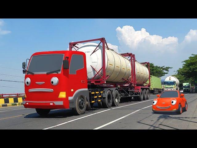 Disini Markas Truk Tangki Pertamina, Truk Kontainer Besar, Truk Oleng Mirip Frank Teman Tayo