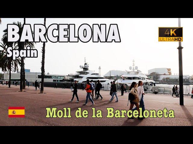 BARCELONA, Spain - WALKING Tour - MOLL DE LA BARCELONETA - Full HD