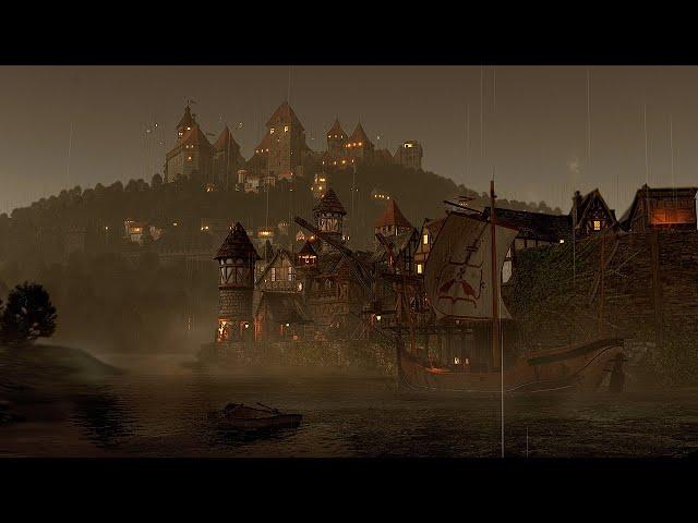 Rainy Night in Medieval Town  Immersive Ambience  Relax and Sleep with Rain Sounds