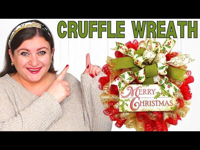 How to make a Woodland Ruffle Deco Mesh Wreath | Vintage Christmas Cruffle Wreath DIY Tutorial