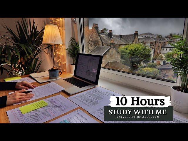 10 HOUR STUDY WITH ME | Background noise, 10 min Break, No music, Study with Merve