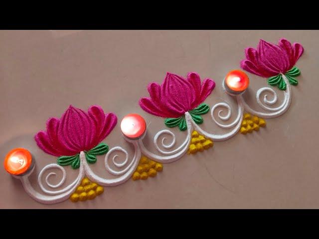 Border rangoli design. side border rangoli. Easy border rangoli. beginners rangoli design.