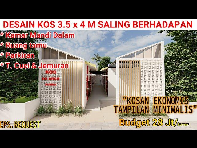 DESAIN KOS KOSAN 3.5 X 4 M SALING BERHADAPAN || Kamar Mandi Dalam, R.Tamu, T Mencuci & Jemuran