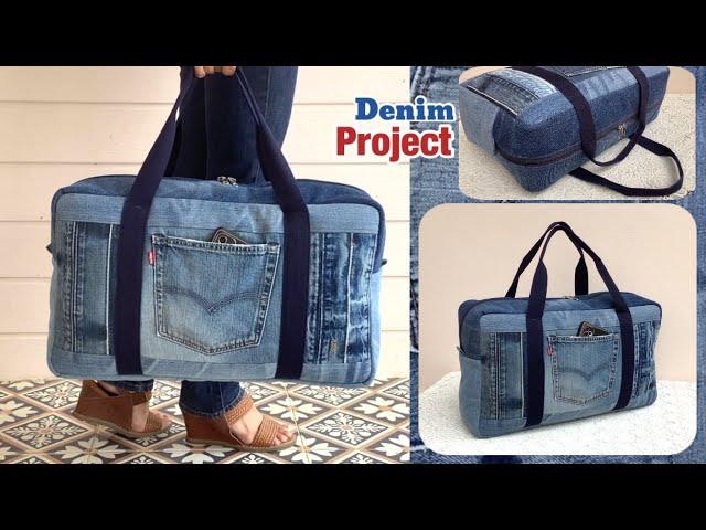 how to sew a large denim travel bag tutorial, sewing diy a large travel bag from old jeans,diy jeans