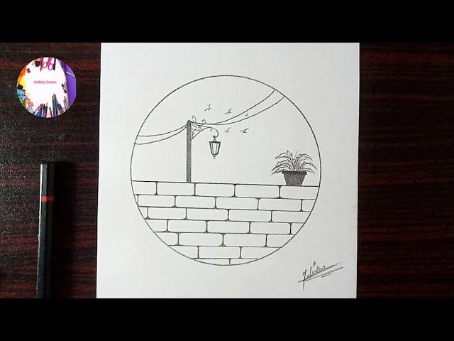 Easy circle scenery drawing | Drawing ideas for beginners | Scenery drawing with pencil