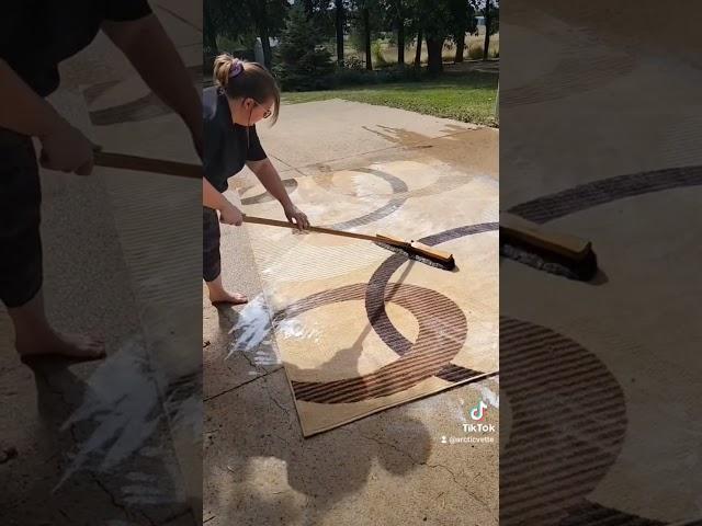 A Dirty Rug gets cleaned with a Shop Broom!