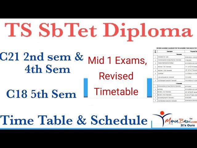 Ts SbTet Diploma C18 & C21 Mid 1 Exams Revised TimeTable | Schedule Dates