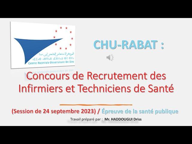 CHU-RABAT Concours de Recrutement des ITS 2023 / Épreuve de la santé publique