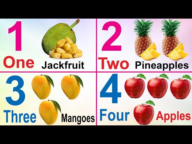 Numbers Names 1 to 20 with Spelling | 1 to 20 Spelling | Learn 1 to 20 Numbers Fruits Animal names