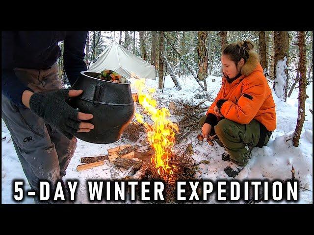 5-Day Couples Winter Camping - Heavy Snow, Hot Tent