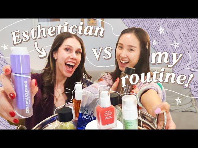 Esthetician Rates My K-BEAUTY Routine! 🫣 *I feel exposed* (ft. Cassandra Bankson)