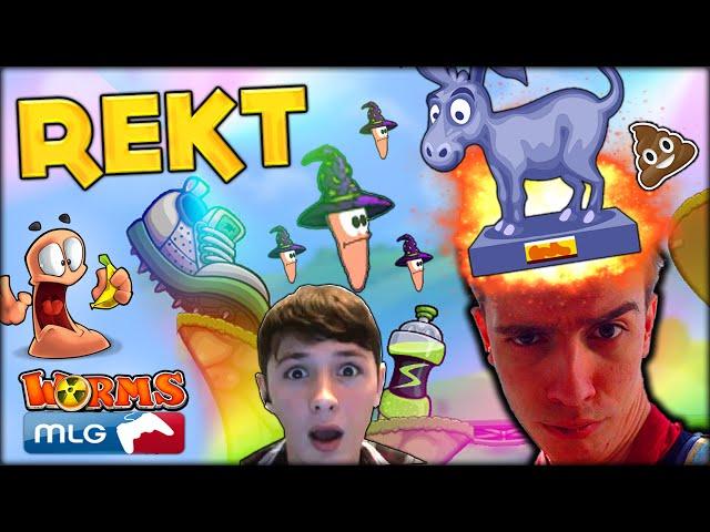 DONKEY MAKES SIMON MAD | REKT | Worms Funny Moments w/ Bodil40 Double and SimonHDS90 (#1)