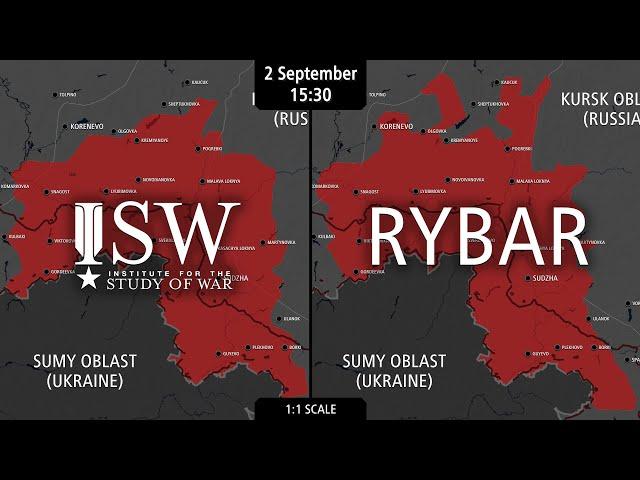 Ukraine Invasion of Russia: Kursk Attack – ISW vs RYBAR Map Comparison (27 Aug - 2 Sep)