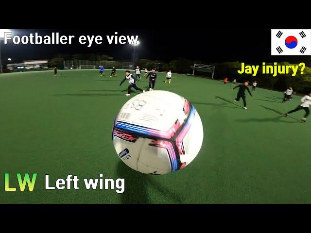 Strong two team football player's match eye view