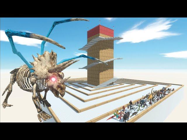 ESCAPE FROM ALIEN TRICERATOPS SKELETON - TOWER COURSE  - Animal Revolt Battle Simulator