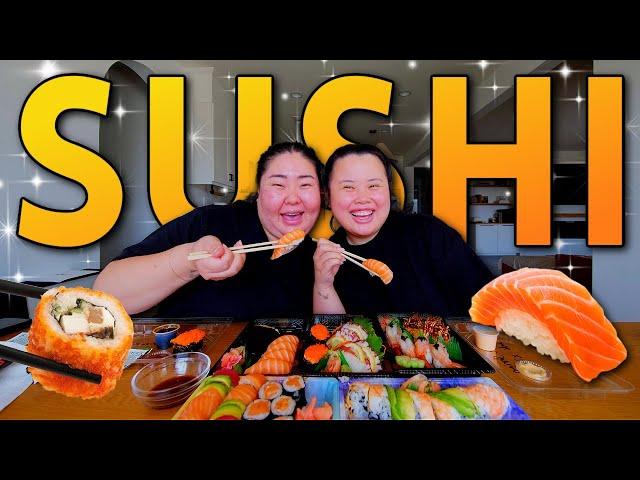 SUSHI MUKBANG 먹방 Spicy Tuna Roll + Salmon Roll + Raw Shrimp + Masago Sushi Eating Show! (SO GOOD!)