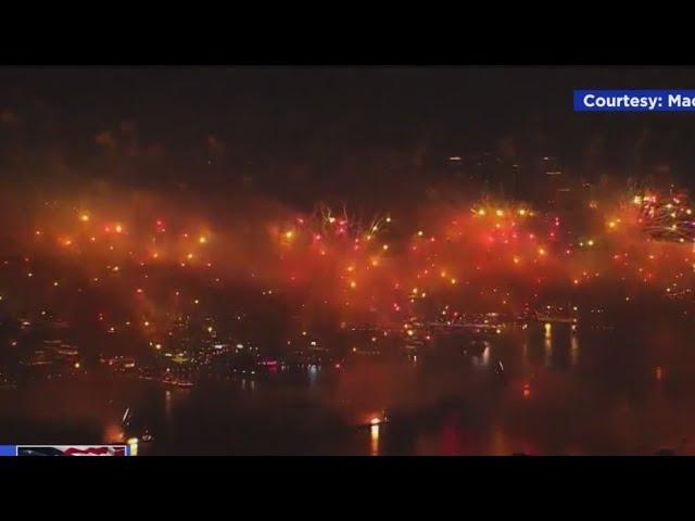 4th of July fireworks light up the Hudson River