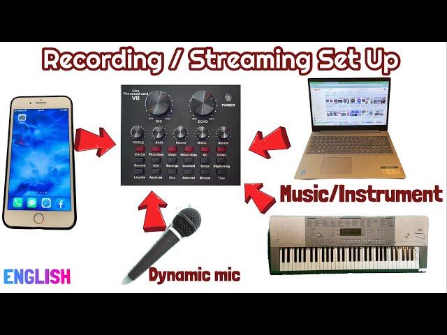 V8 - Streaming/Recording Set Up from phone w/ background music from Keyboard & laptop w/ Dynamic mic