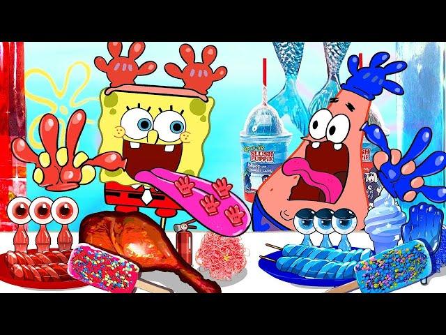 RED vs BLUE FOOD CHALLENGE! | SPONGEBOB  RED Vs BLUE MUKBANG ANIMATION | SLIME CAT