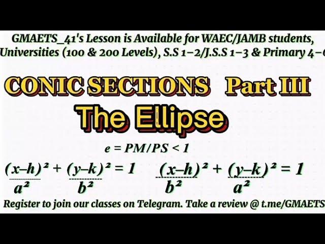 THE ELLIPSE– CONIC SECTIONS//MAT 102/FEG 102