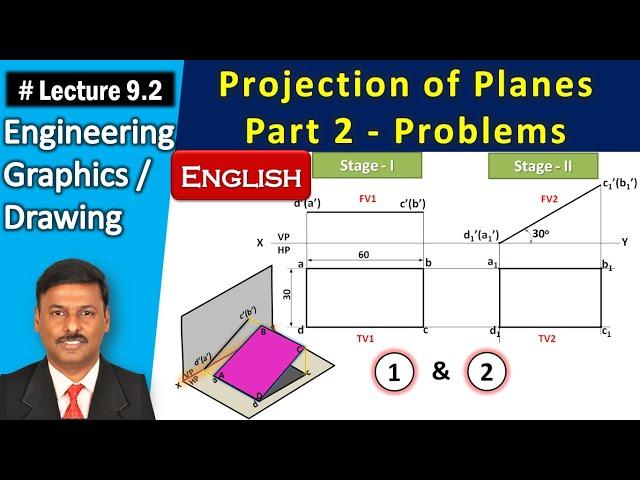 Projection of Planes (English) | Part 2 - Problems | Lecture 9.2 | Engineering Graphics