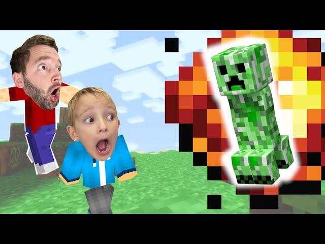 FATHER SON MINECRAFT! / The Creeper EXPLODED OUR HOUSE!