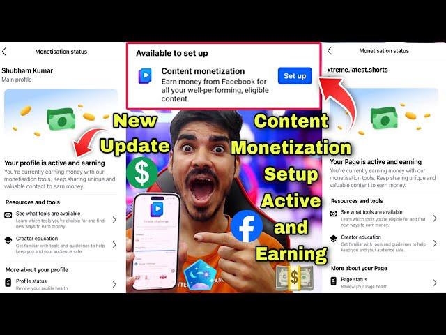 Content Monetization Setup  Your profile is active and earning  Your Page is active and earning