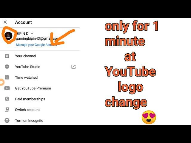 How to YouTube logo change||for one minute||Bipin tech||