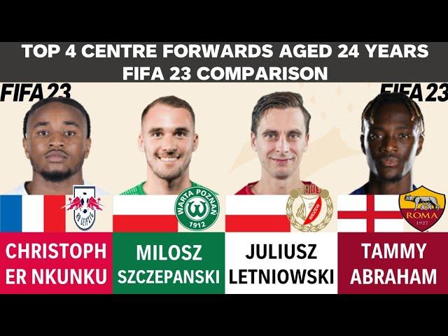 Top 4 Centre Forwards aged 24 - Nkunku vs Szczepanski vs Letniowski vs Abraham (FIFA23 Comparison)