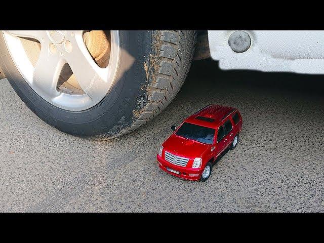 Crushing crunchy and soft things on the car experiment car against toy car