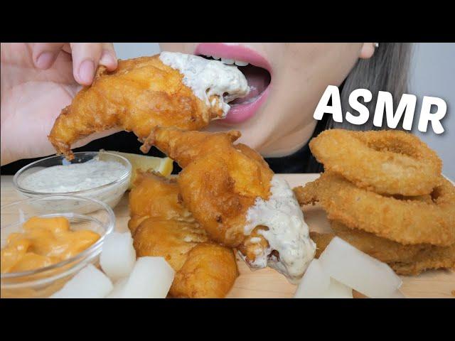 DEEP FRIED FOOD *Extra Crispy Onion Ring with Deep Fried Halibut ASMR NO Talking Food Sounds | N.E