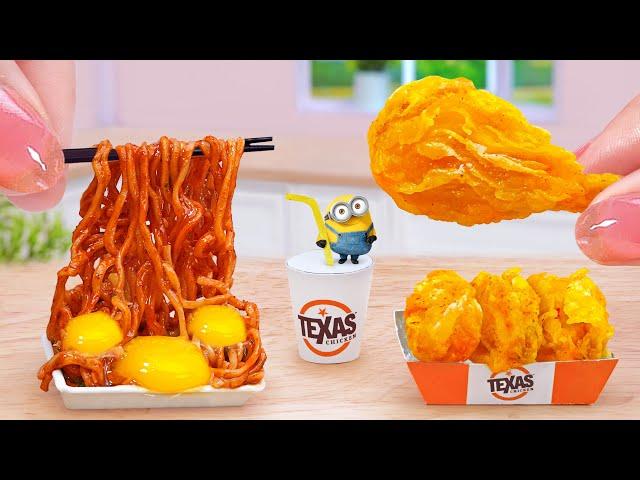 Best Of Spicy Food  How To Make Minions Miniature Noodle & Texas Fried Chicken  Tina Mini Cooking