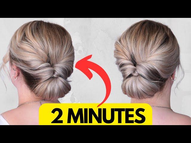 EASY 2 Minute rolled chignon bun hair tutorial