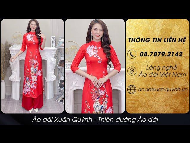  08.7879.2142 Áo Dài Cách Tân Màu Đỏ Hoa Đào Duyên Dáng H91 - Áo Dài Xuân Quỳnh