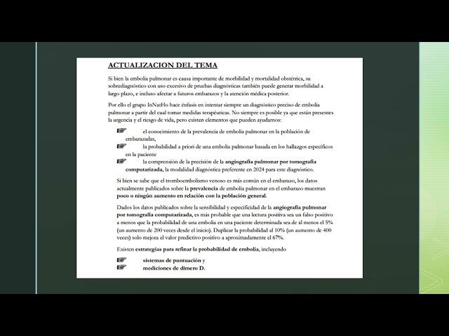 Diagnóstico de Embolia Pulmonar en la Embarazada Actualización 2024