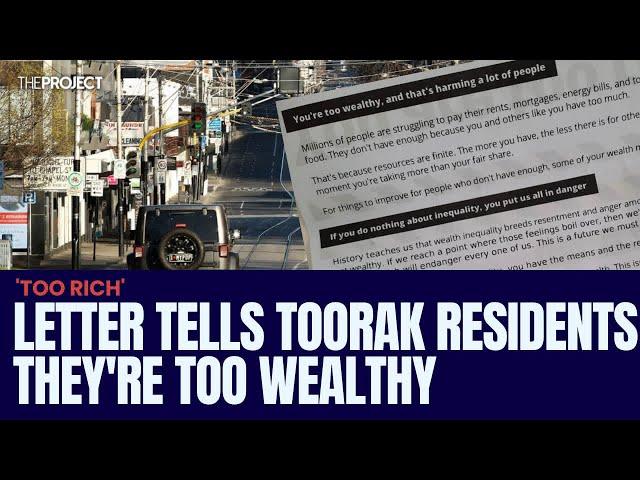 Letter Tells Toorak Residents They're Too Wealthy